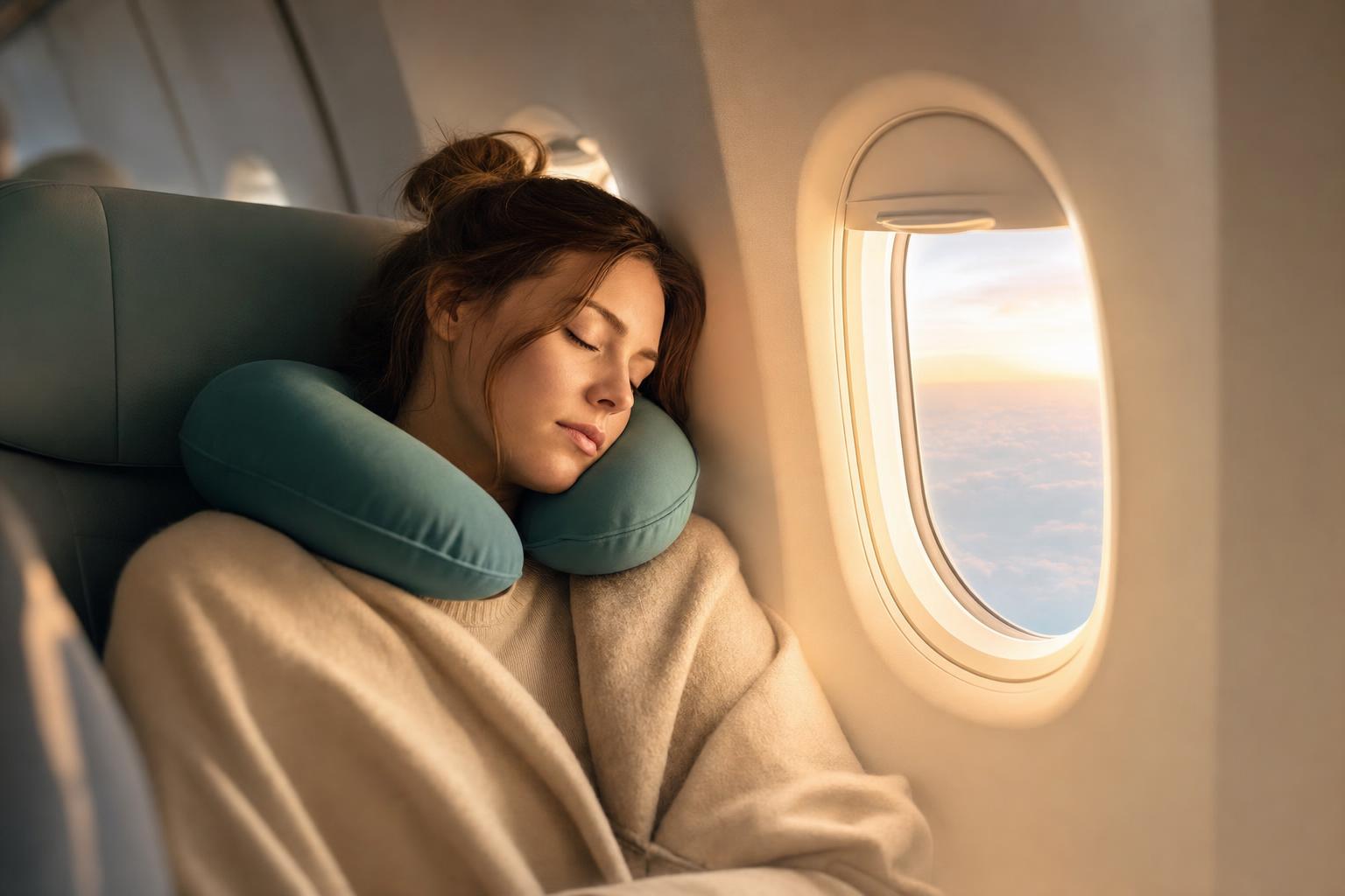 Traveller resting on a long-haul flight
