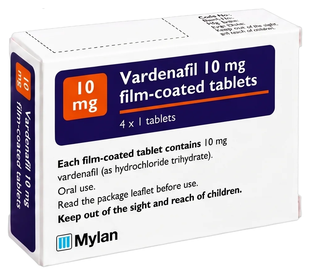 Generic vardenafil 10 mg film-coated tablets pack