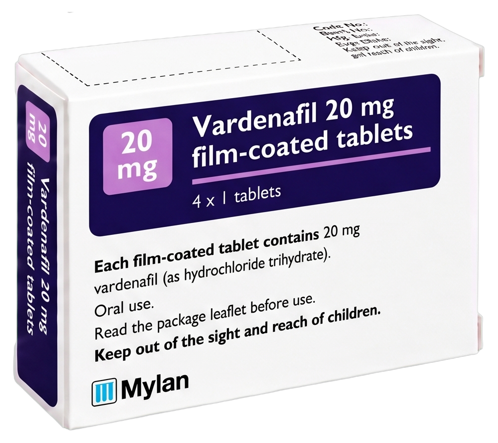 Generic vardenafil 20 mg film-coated tablets pack