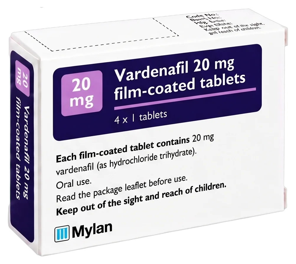 Generic vardenafil 20 mg film-coated tablets pack