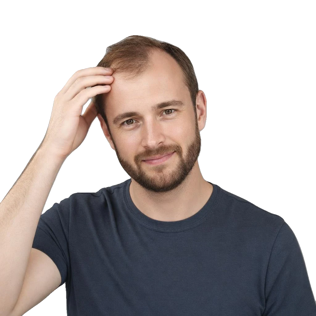 Man checking his hairline — hair-loss treatment