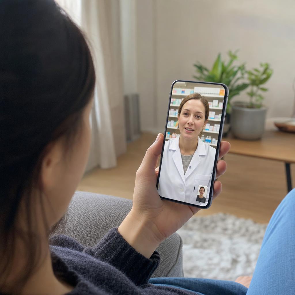 Person on a video call with a pharmacist on their mobile phone