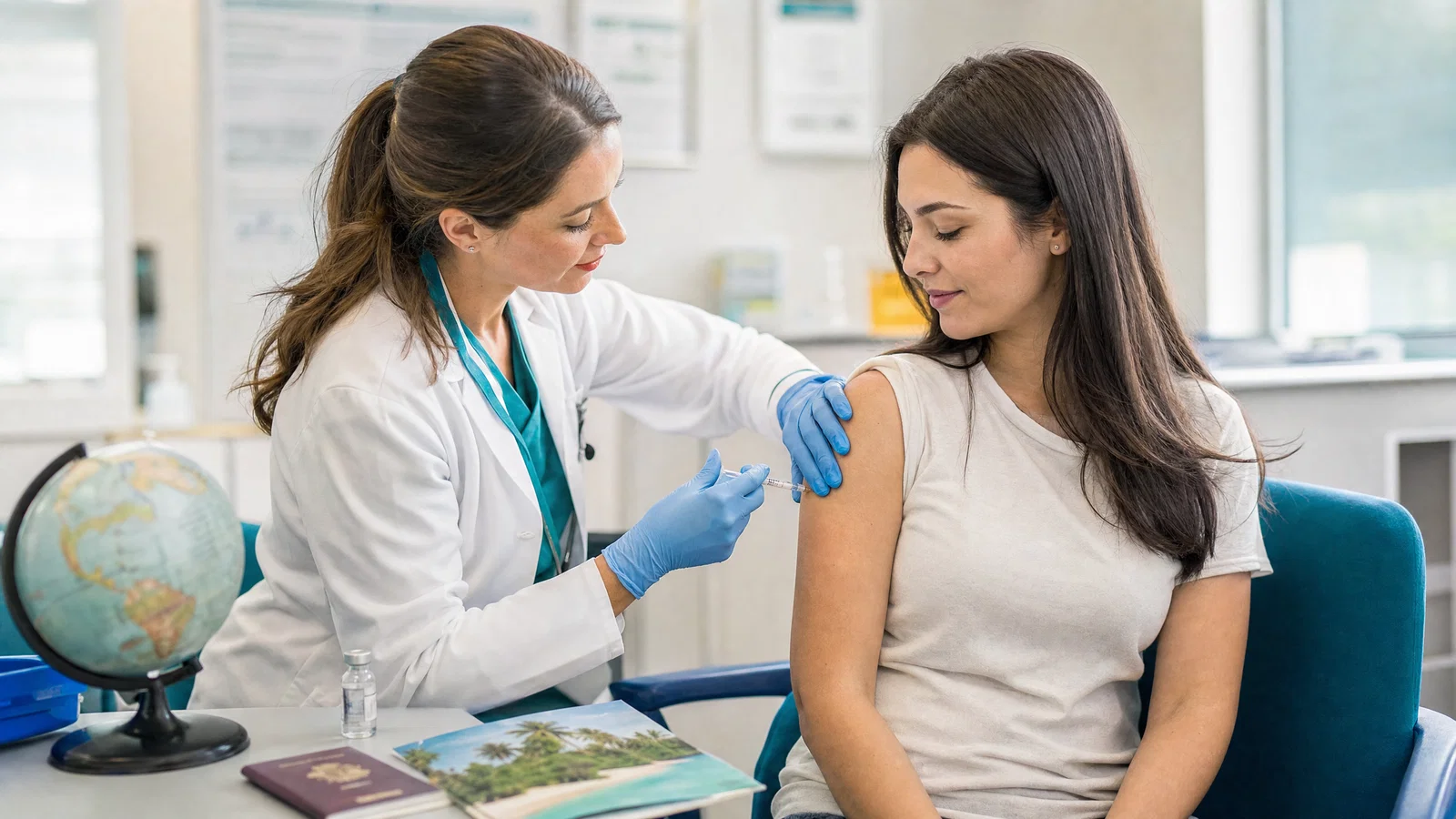 Healthcare professional administering a travel vaccine