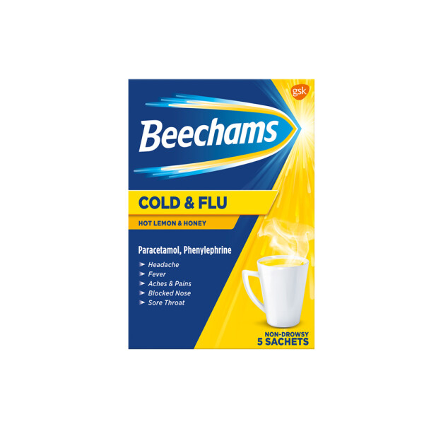 Beechams Cold & Flu Hot Lemon & Honey Sachets 5