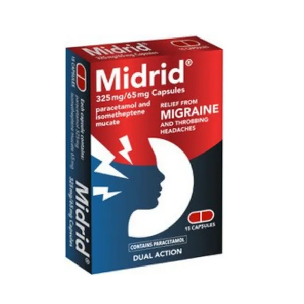 Midrid Migraine Relief 325mg/65mg Capsules 15