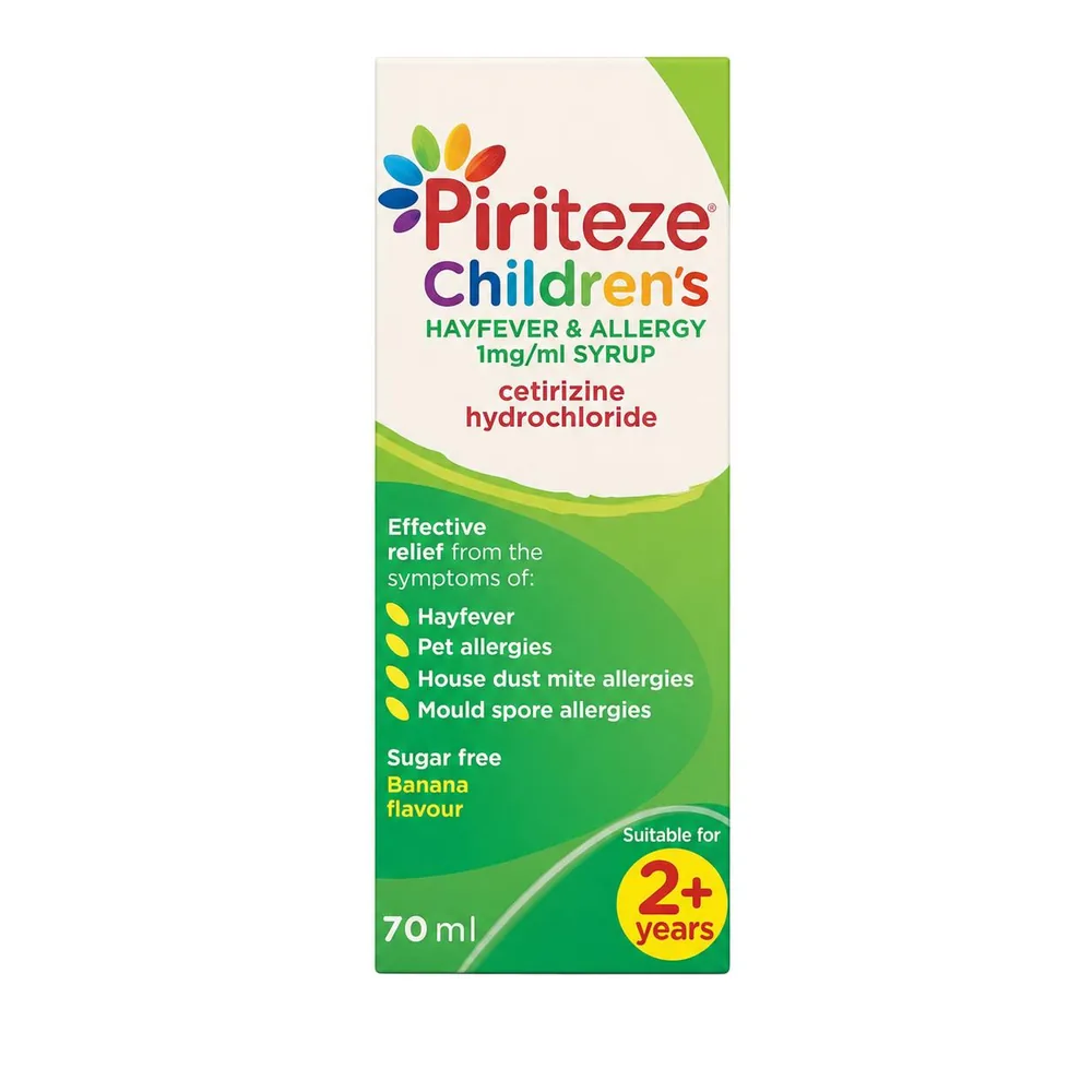 Piriteze Children's Hayfever & Allergy Syrup Sugar Free Banana 70ml