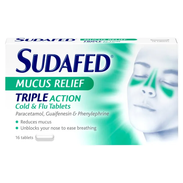 Sudafed Mucus Relief Triple Action Cold & Flu Tablets 16